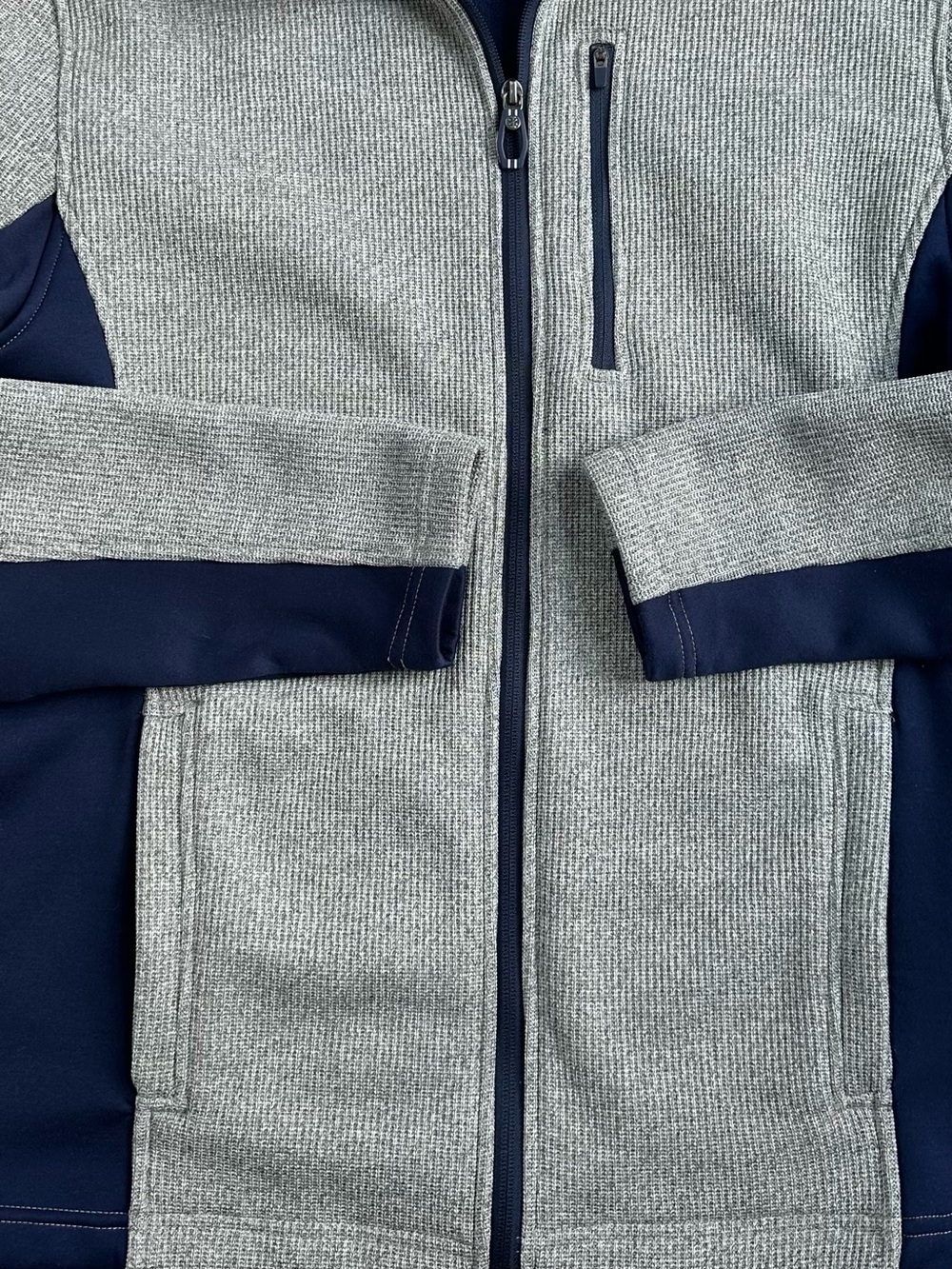 IZOD Advantage Performance Sweater Fleece Full Zip Jacket Gray Navy Men's M - Picture 6 of 13